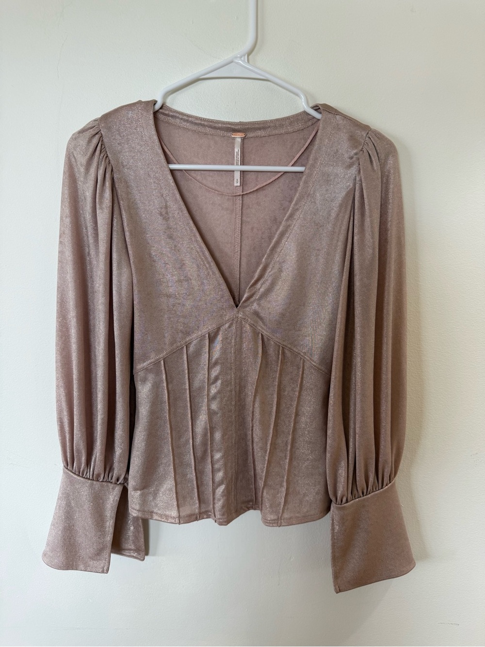Free People Shimmery Rose Taupe V-Neck Blouse